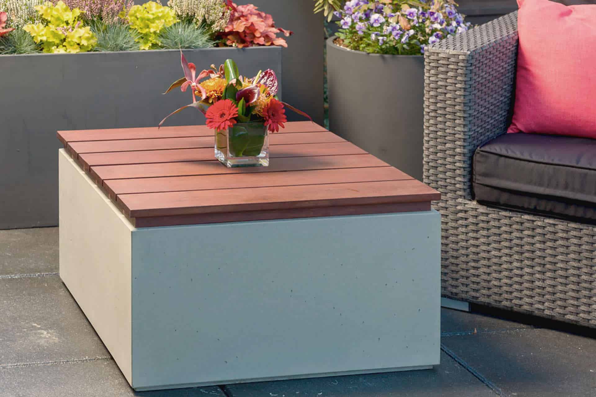 Solus firebox gas fire pit with wood table top