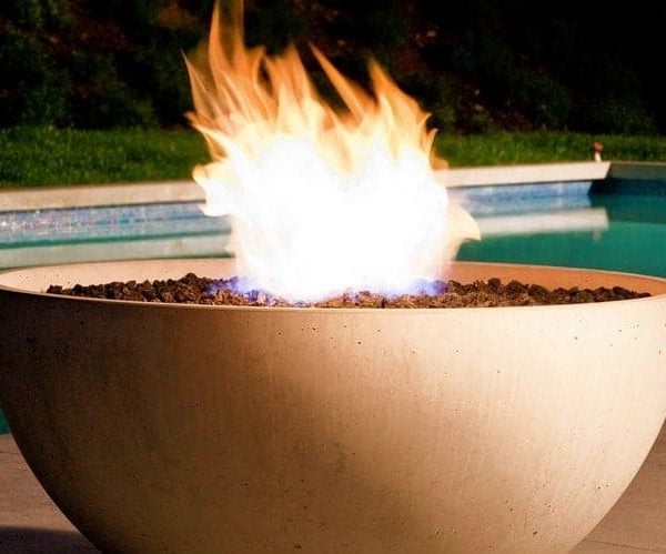 The Hemi fire pit is 36-inches in diameter, 16.5 inches tall. Solus Decor Hemi 36 pictured here in linen