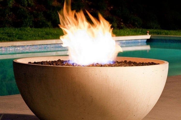 The Hemi fire pit is 36-inches in diameter, 16.5 inches tall. Solus Decor Hemi 36 pictured here in linen