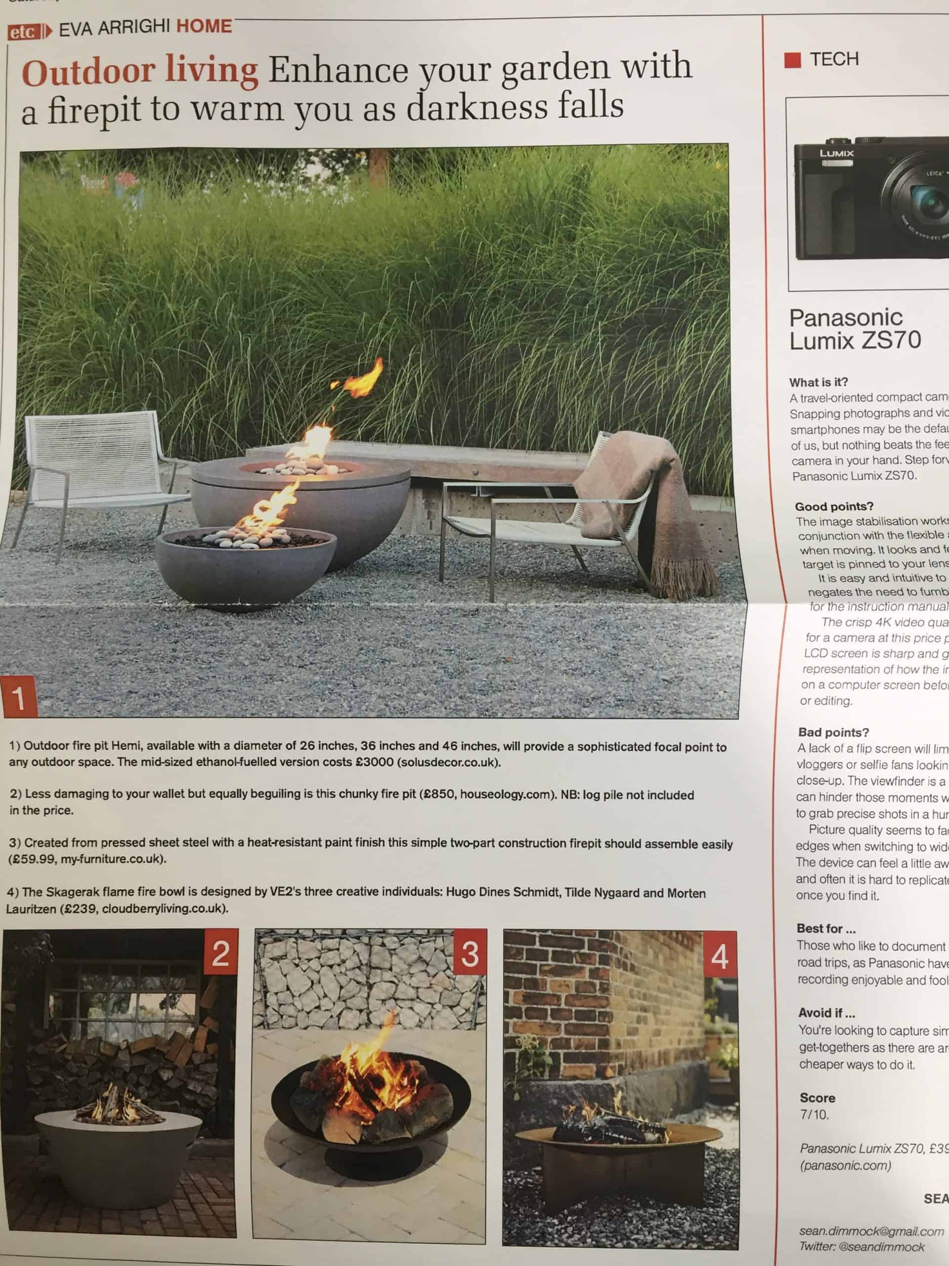 The Herald Newspaper, Glasgow story about Solus fire pits May 2017