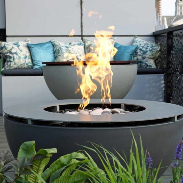 Solus Decor, outdoor gas fire pit, metal table top and fire ring, RHS Chelsea Flower Show