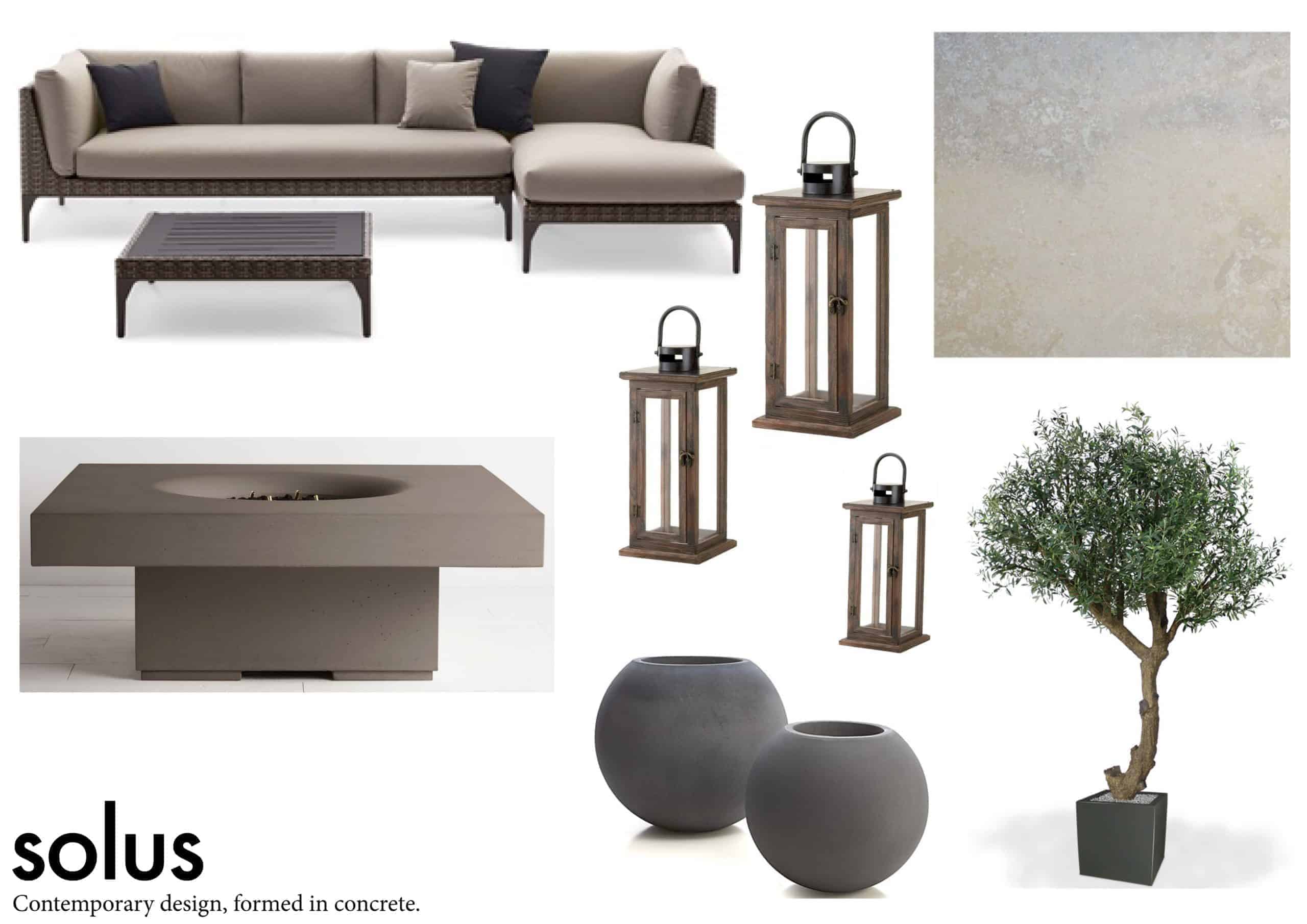 Solus Elevated Halo Firetable moodboard with Dedon