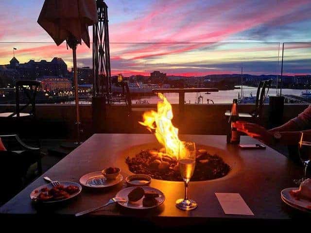 Elevated Halo Firepit with food dishes, Fairmont Empress, Victoria, BC BC