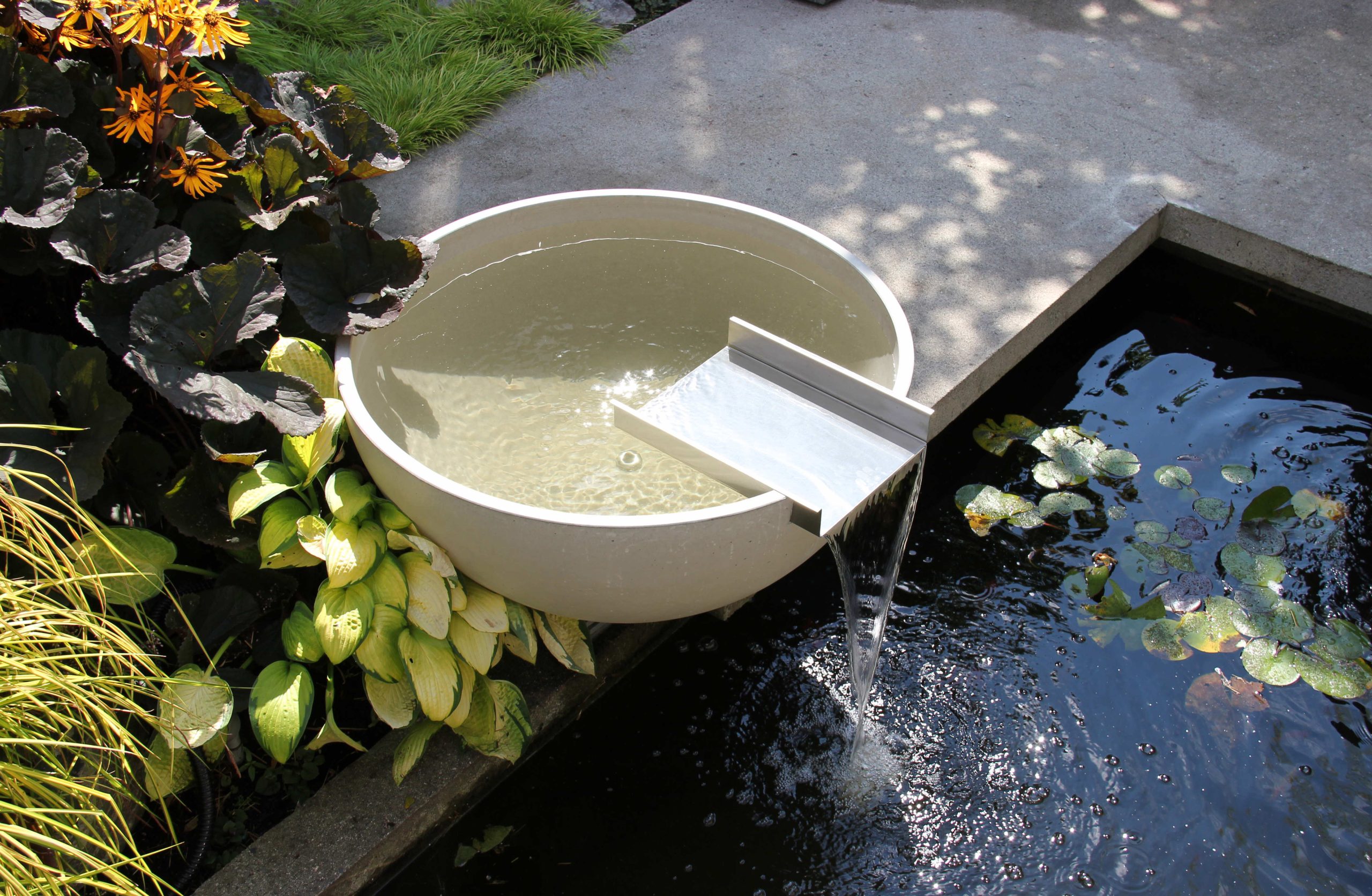 Solus scupper contemporary concrete water feature, gallery